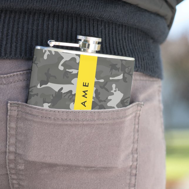 Grey Camouflage Pattern, Your name, Personalize Hip Flask (In Situ)