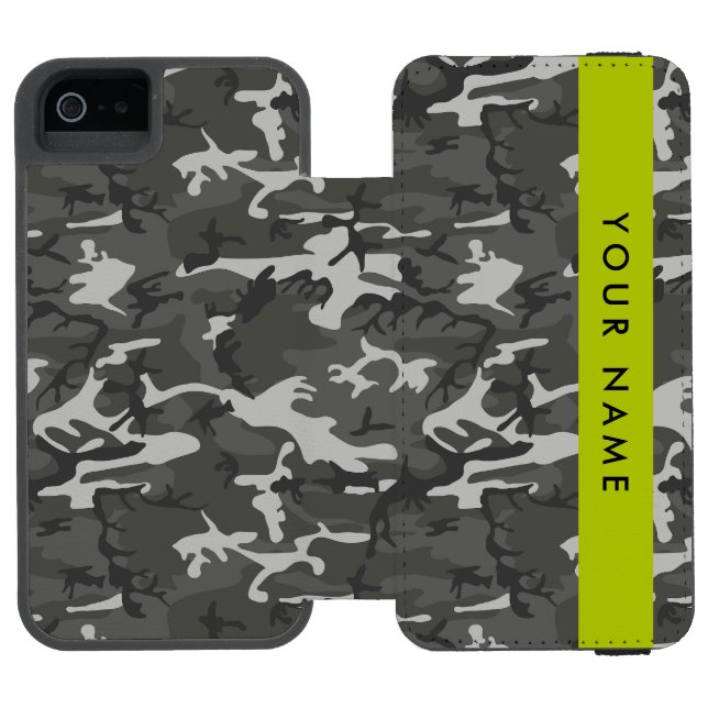 Grey Camouflage Pattern, Your name, Personalize Incipio iPhone Wallet Case (Folio Open)