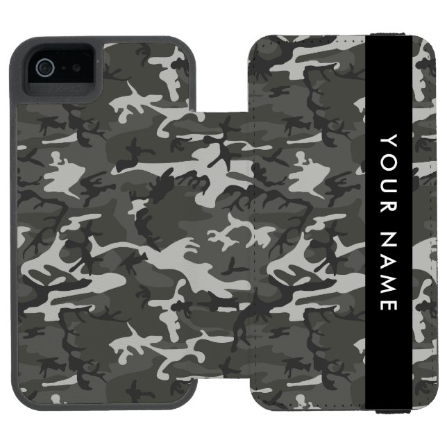 Grey Camouflage Pattern, Your name, Personalize Incipio iPhone Wallet Case (Folio Open)