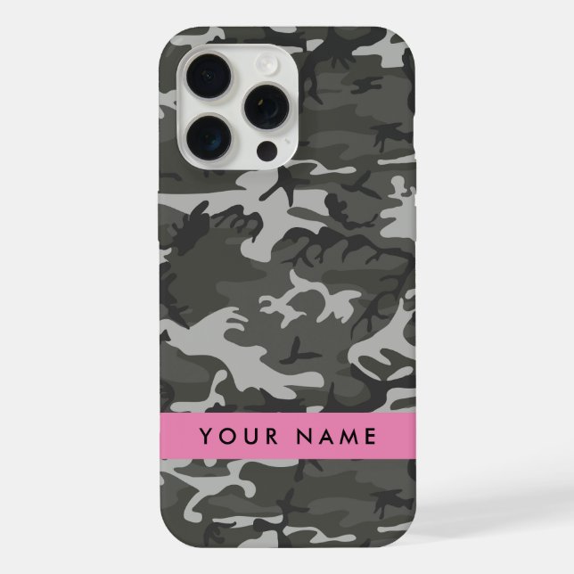 Grey Camouflage Pattern, Your name, Personalize iPhone Case (Back)