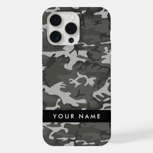 Grey Camouflage Pattern, Your name, Personalize iPhone Case (Back)