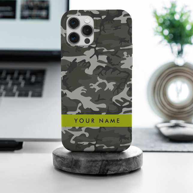 Grey Camouflage Pattern, Your name, Personalize iPhone Case (Creator Uploaded)