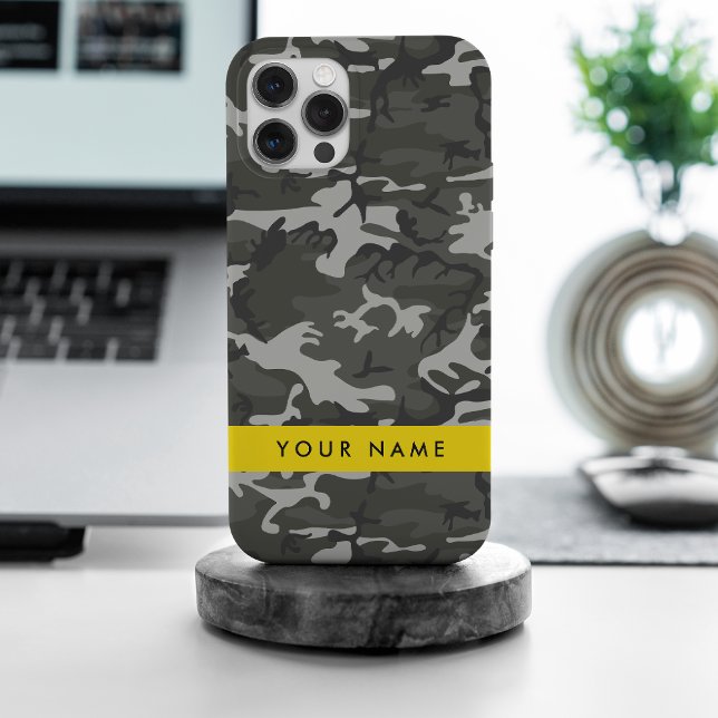Grey Camouflage Pattern, Your name, Personalize iPhone Case (Creator Uploaded)