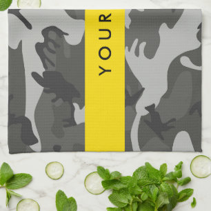 Grey Camouflage Pattern, Your name, Personalize Kitchen Towel
