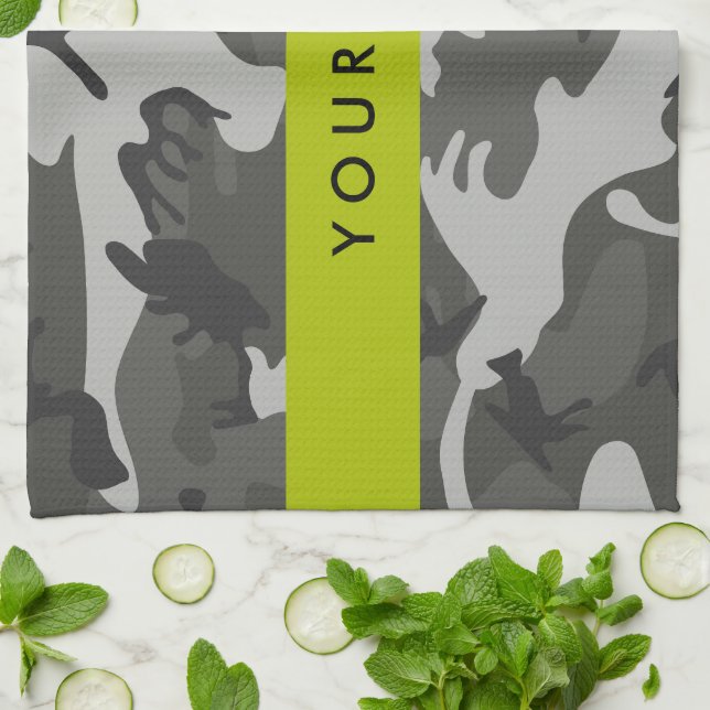 Grey Camouflage Pattern, Your name, Personalize Kitchen Towel (Folded)