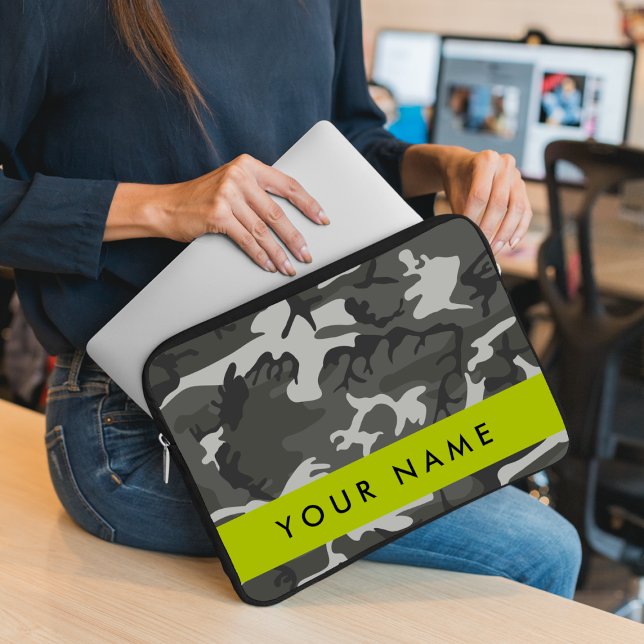 Grey Camouflage Pattern, Your name, Personalize Laptop Sleeve (Creator Uploaded)