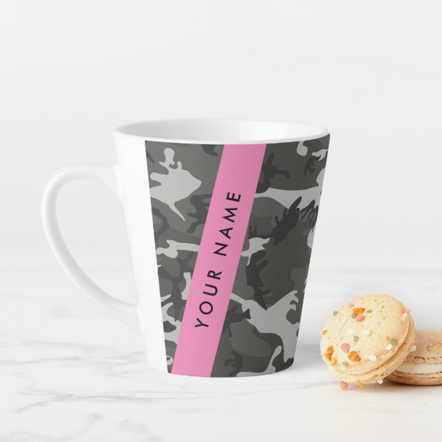 Grey Camouflage Pattern, Your name, Personalize Latte Mug (In Situ)