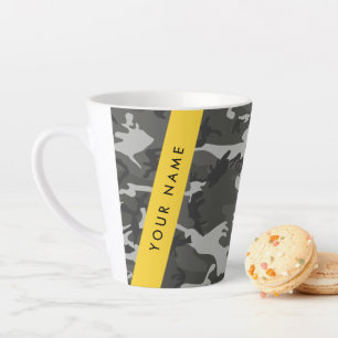 Grey Camouflage Pattern, Your name, Personalize Latte Mug