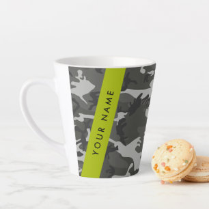 Grey Camouflage Pattern, Your name, Personalize Latte Mug