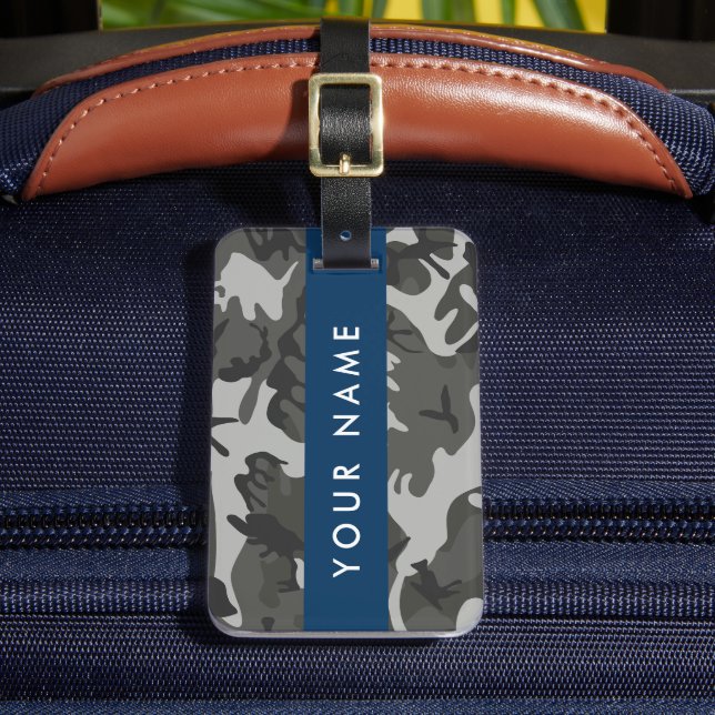 Grey Camouflage Pattern, Your name, Personalize Luggage Tag (Front Insitu 2)