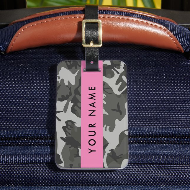 Grey Camouflage Pattern, Your name, Personalize Luggage Tag (Front Insitu 2)