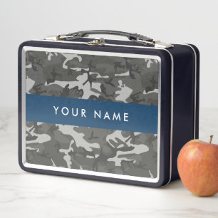 Grey Camouflage Pattern, Your name, Personalize Metal Lunch Box