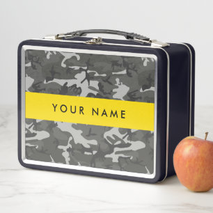 Grey Camouflage Pattern, Your name, Personalize Metal Lunch Box
