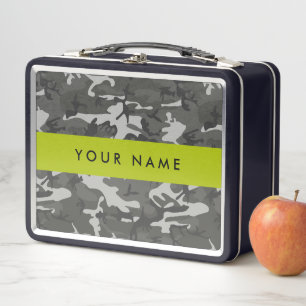 Grey Camouflage Pattern, Your name, Personalize Metal Lunch Box