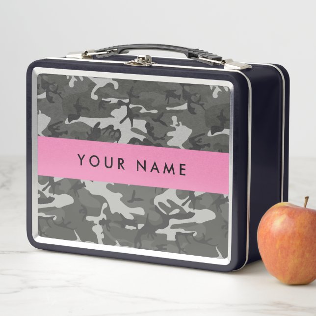 Grey Camouflage Pattern, Your name, Personalize Metal Lunch Box (In Situ)