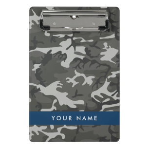 Grey Camouflage Pattern, Your name, Personalize Mini Clipboard