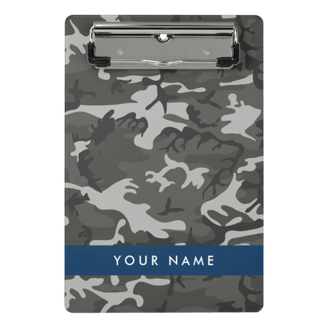 Grey Camouflage Pattern, Your name, Personalize Mini Clipboard (Front)