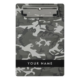 Grey Camouflage Pattern, Your name, Personalize Mini Clipboard