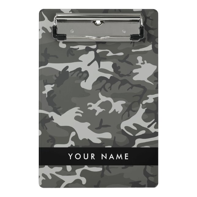 Grey Camouflage Pattern, Your name, Personalize Mini Clipboard (Front)