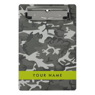 Grey Camouflage Pattern, Your name, Personalize Mini Clipboard