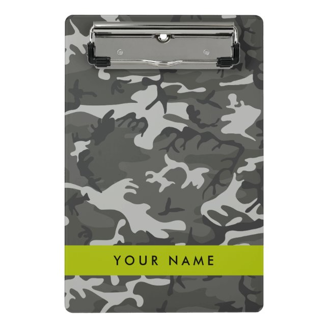 Grey Camouflage Pattern, Your name, Personalize Mini Clipboard (Front)