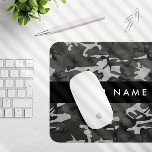 Grey Camouflage Pattern, Your name, Personalize Mouse Pad