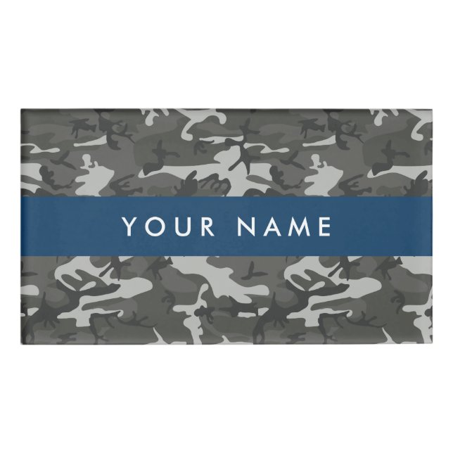 Grey Camouflage Pattern, Your name, Personalize Name Tag (Front)