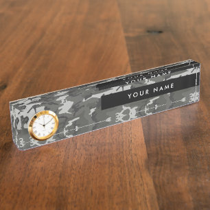 Grey Camouflage Pattern, Your name, Personalize Nameplate