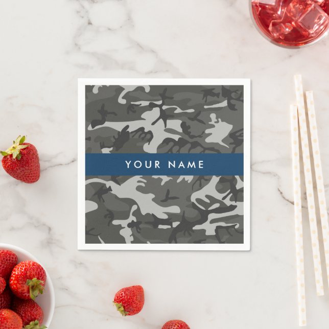 Grey Camouflage Pattern, Your name, Personalize Napkin (Insitu)