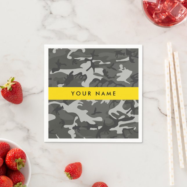 Grey Camouflage Pattern, Your name, Personalize Napkin (Insitu)