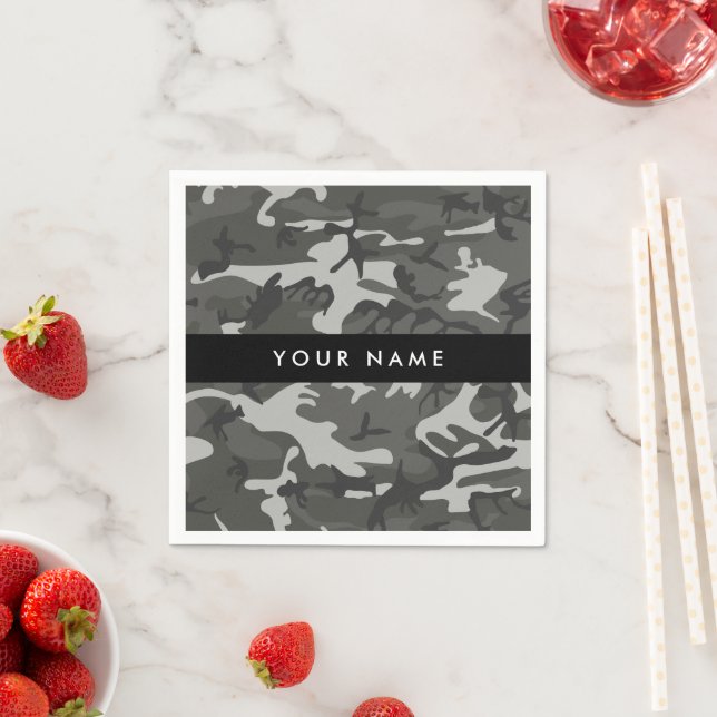 Grey Camouflage Pattern, Your name, Personalize Napkin (Insitu)