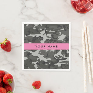 Grey Camouflage Pattern, Your name, Personalize Napkin