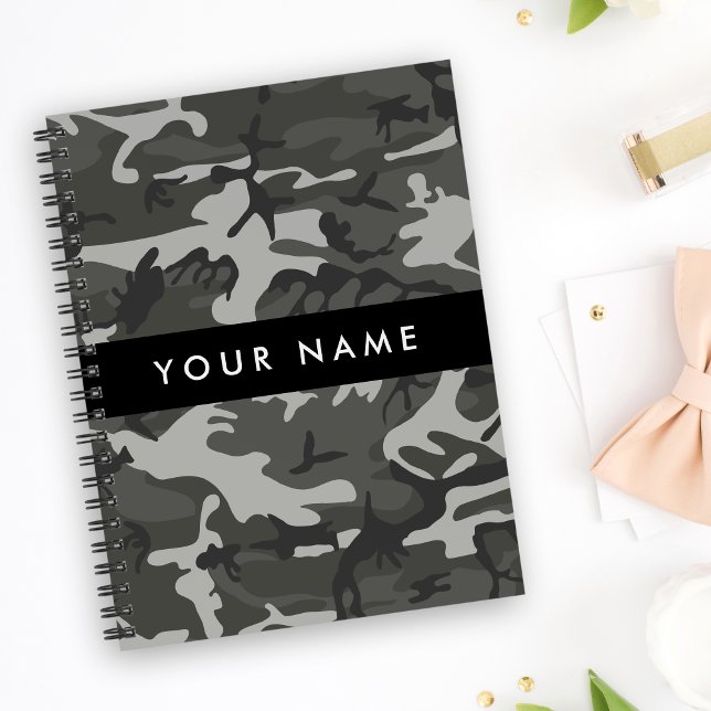 Grey Camouflage Pattern, Your name, Personalize Notebook (Creator Uploaded)
