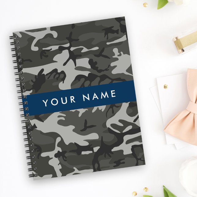 Grey Camouflage Pattern, Your name, Personalize Notebook (Creator Uploaded)