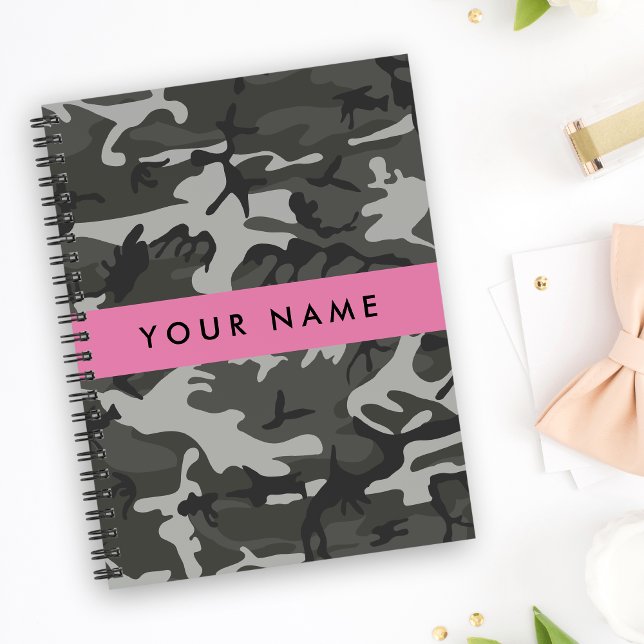 Grey Camouflage Pattern, Your name, Personalize Notebook (Creator Uploaded)