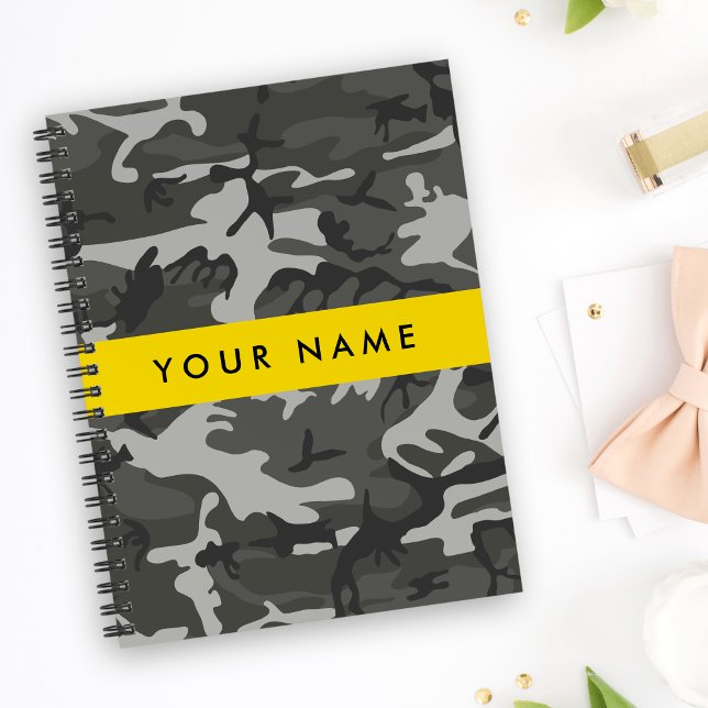 Grey Camouflage Pattern, Your name, Personalize Notebook (Creator Uploaded)