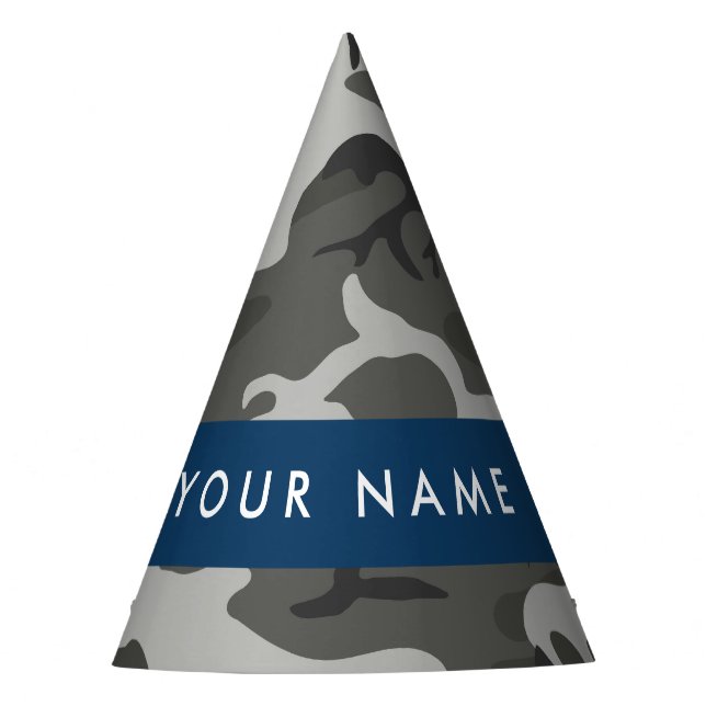 Grey Camouflage Pattern, Your name, Personalize Party Hat (Front)