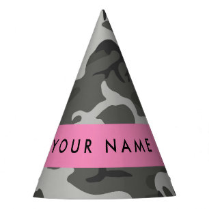 Grey Camouflage Pattern, Your name, Personalize Party Hat