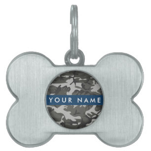Grey Camouflage Pattern, Your name, Personalize Pet ID Tag