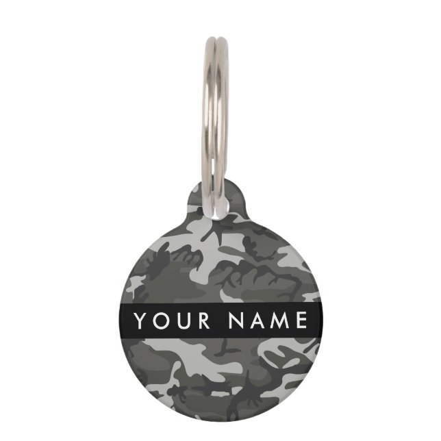 Grey Camouflage Pattern, Your name, Personalize Pet Tag (Front)