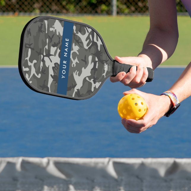 Grey Camouflage Pattern, Your name, Personalize Pickleball Paddle (Insitu)