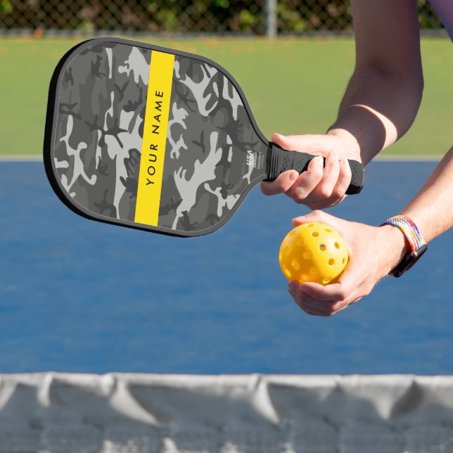 Grey Camouflage Pattern, Your name, Personalize Pickleball Paddle (Insitu)