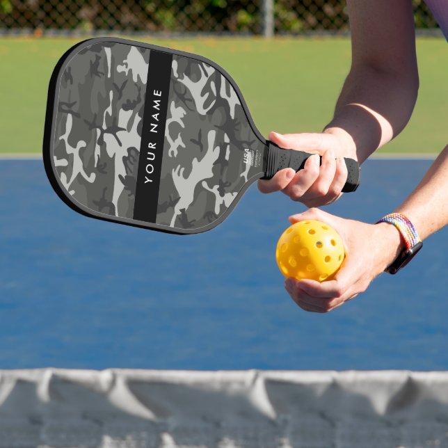 Grey Camouflage Pattern, Your name, Personalize Pickleball Paddle (Insitu)