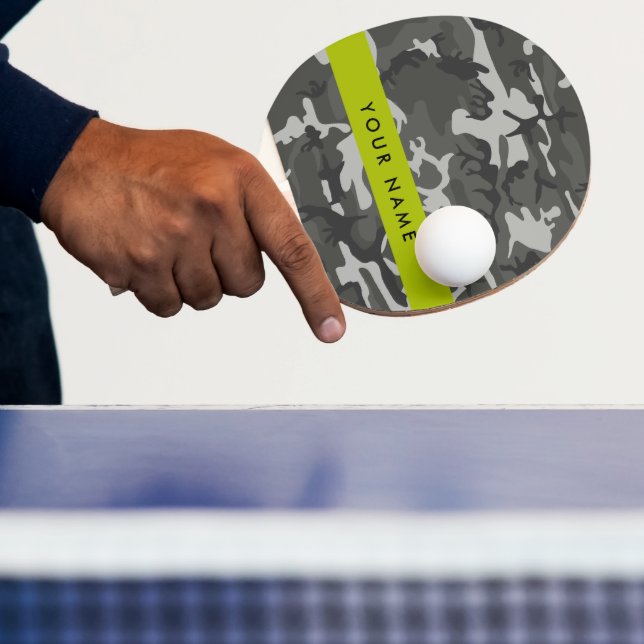 Grey Camouflage Pattern, Your name, Personalize Ping Pong Paddle (Insitu)