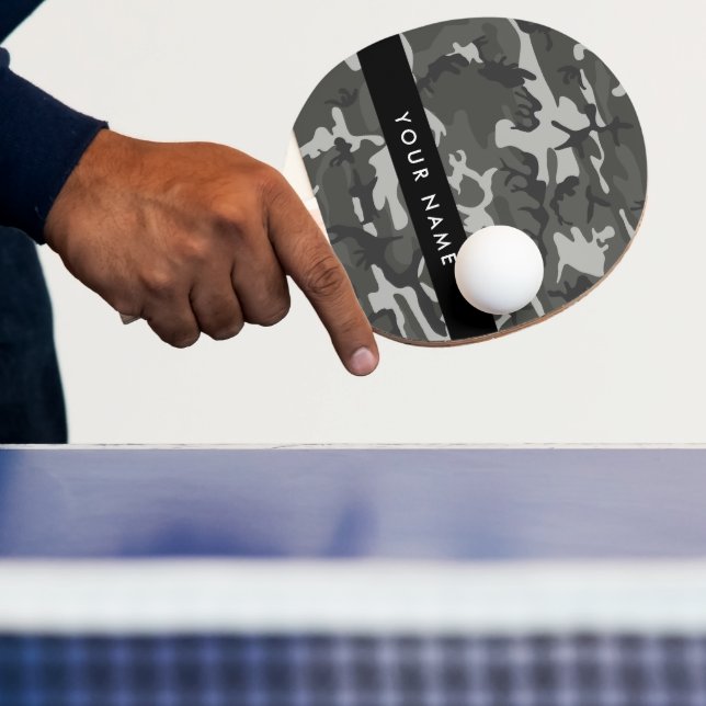 Grey Camouflage Pattern, Your name, Personalize Ping Pong Paddle (Insitu)