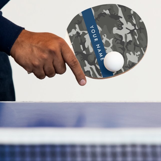 Grey Camouflage Pattern, Your name, Personalize Ping Pong Paddle (Insitu)