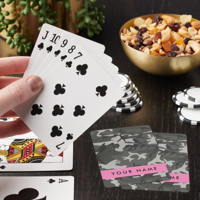 Grey Camouflage Pattern, Your name, Personalize Playing Cards (In Situ)