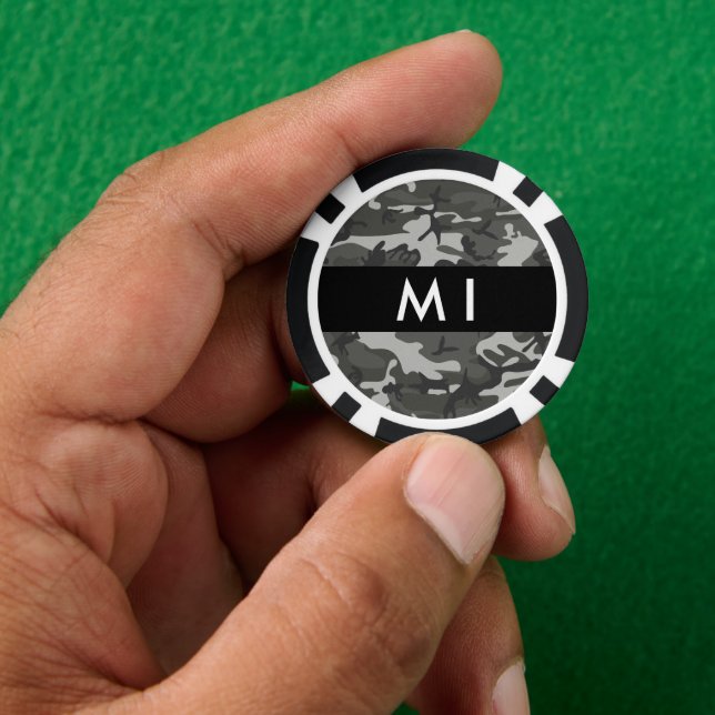 Grey Camouflage Pattern, Your name, Personalize Poker Chips (Hand)