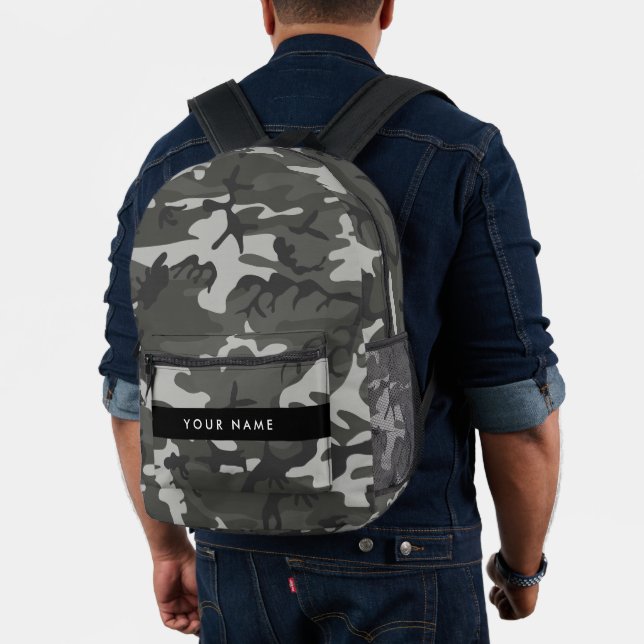 Grey Camouflage Pattern, Your name, Personalize Printed Backpack (Insitu (Model))