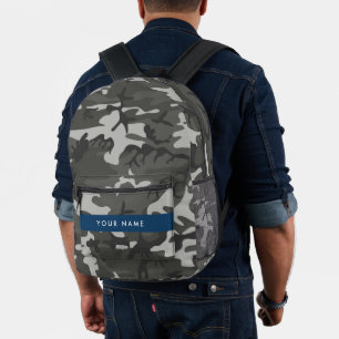 Grey Camouflage Pattern, Your name, Personalize Printed Backpack
